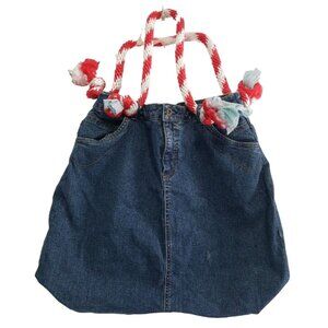 Cute and Unusual Denim Blue Jean Skirt Purse w/ Red & White Rope Handles